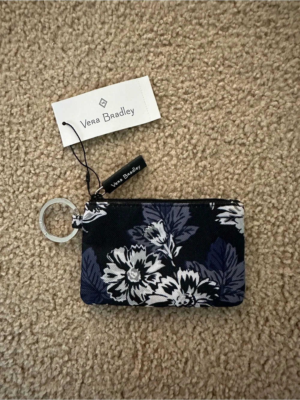 Vera Bradley Lighten Up Zip ID Case Wallet Keyring Pouch - Frosted Floral NWT